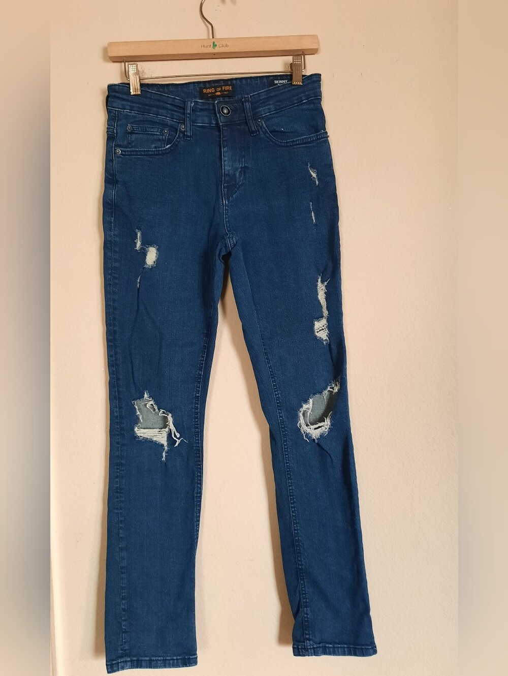 Ring Of Fire Mens Ripped High-Rise Skinny Jeans - Blue